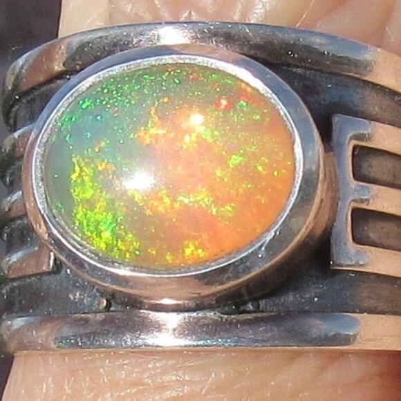 Beautiful Flashy Sterling Silver Large Opal Ring Wide Band Size 7 Fits 6.5-6.75 - Picture 6 of 16